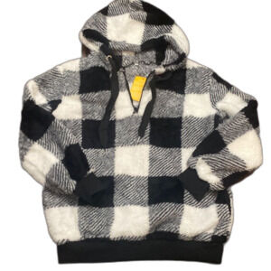 Plaid Fleece Hoodie Quarter Zip Sweatshirt